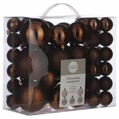 Kerstboomversiering pakket met 46x bruine plastic kerstballen