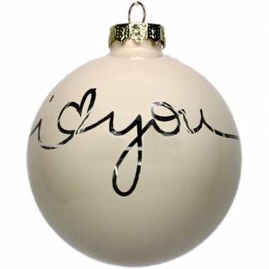Kerstcadeaus/kerstcadeautjes 1x witte glazen kerstballen i love you in giftbox