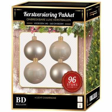 Licht parel/hampagne kerstballen pakket 96-delig voor 180 cm boom