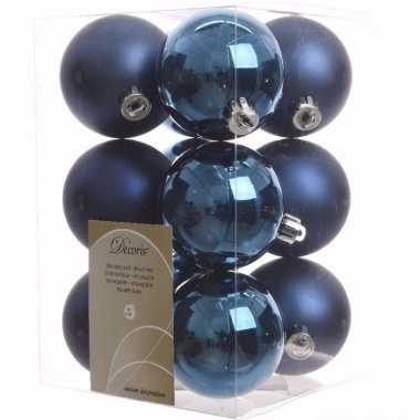 Mystic christmas kerstboom decoratie kerstballen blauw 12 stuks