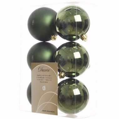 Nature christmas kerstboom decoratie kerstballen groen 6 stuks