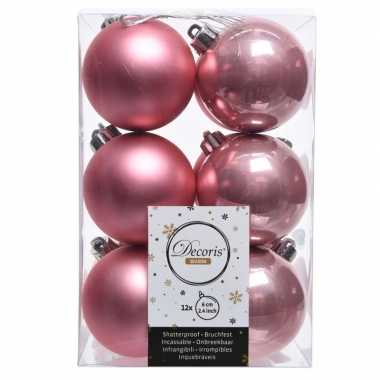 Oud roze kerstballen van kunststof 6 cm