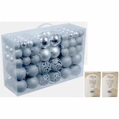 Pakket met 100 voordelige zilveren kerstballen inclusief haakjes