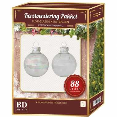 Transparant parelmoer kerstballen pakket 88 delig christmas christmas clear pearl glass