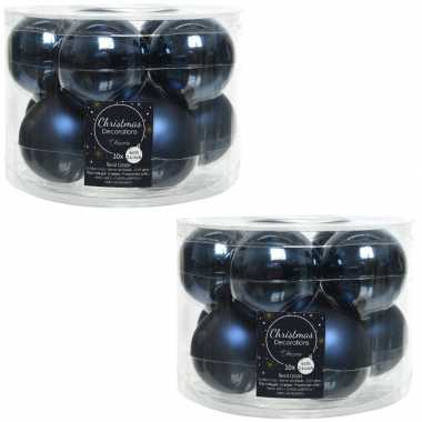 Tube met 20 donkerblauwe kerstballen van glas 6 cm glans en mat