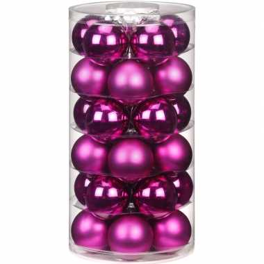 Tube met 30 fuchsia kerstballen van glas 6 cm glans en mat