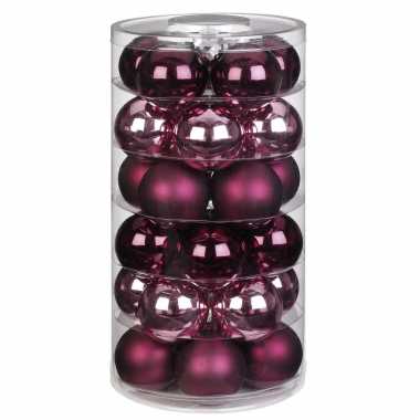 Tube met 30x roze en rode kerstballen van glas 6 cm glans en mat