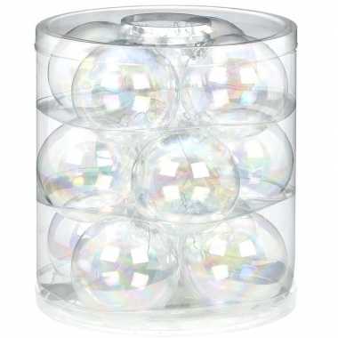 Tubes met 36x transparant parelmoer kerstballen van glas 8 cm glans en mat