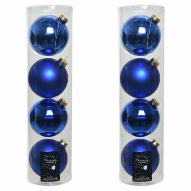 Tubes met 8x kobalt blauwe kerstballen van glas 10 cm glans en mat