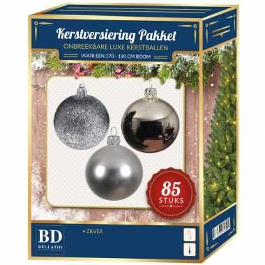 Zilveren kerstballen pakket 85-delig voor 180 cm boom