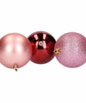 10 delige kerstballen set roze bordeaux 8 cm