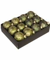 12x glazen gedecoreerde donkergroen met gouden kerstballen 7 5 cm