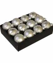 12x glazen gedecoreerde zilveren kerstballen 7 5 cm