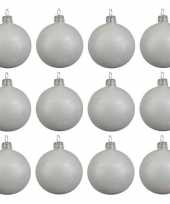 12x glazen kerstballen glans winter wit 10 cm kerstboom versiering decoratie