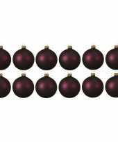 12x glazen kerstballen mat aubergine paars 10 cm kerstboom versiering decoratie