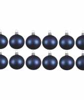 12x glazen kerstballen mat donkerblauw 10 cm kerstboom versiering decoratie