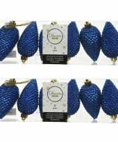 12x kunststof dennenappel kerstballen glitter kobalt blauw 8 cm kerstboom versiering decoratie