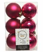 12x kunststof kerstballen glanzend mat bessen roze 6 cm kerstboom versiering decoratie