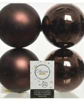 12x kunststof kerstballen glanzend mat donkerbruin 10 cm kerstboom versiering decoratie