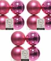 12x kunststof kerstballen glanzend mat fuchsia roze 10 cm kerstboom versiering decoratie