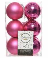 12x kunststof kerstballen glanzend mat fuchsia roze 6 cm kerstboom versiering decoratie