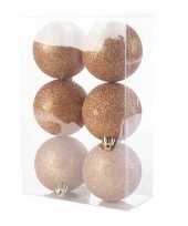 12x kunststof kerstballen glitter koper 8 cm kerstboom versiering decoratie