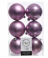 12x lila paarse kerstballen van kunststof 8 cm
