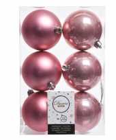 12x oud roze kerstballen van kunststof 8 cm