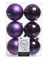 12x paarse kerstballen van kunststof 8 cm