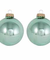 16x glanzende groene kerstballen van glas 7 cm