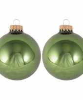 16x glanzende groene kerstboomversiering kerstballen van glas 7 cm