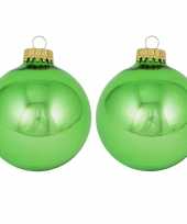 16x glanzende limegroene kerstballen van glas 7 cm