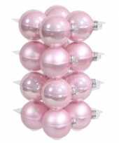 16x glazen kerstballen mat en glans roze 8 cm