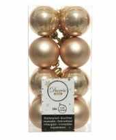 16x kunststof kerstballen glanzend mat donker parel champagne 4 cm kerstboom versiering decoratie