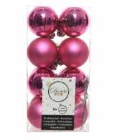 16x kunststof kerstballen glanzend mat fuchsia roze 4 cm kerstboom versiering decoratie