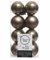 16x kunststof kerstballen glanzend mat kasjmier bruin 4 cm kerstboom versiering decoratie