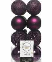 16x kunststof kerstballen mix aubergine paars 6 cm kerstboom versiering decoratie