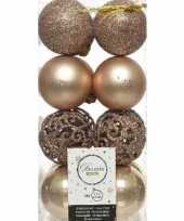 16x kunststof kerstballen mix donker parel champagne 6 cm kerstboom versiering decoratie