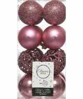 16x kunststof kerstballen mix oud roze 6 cm kerstboom versiering decoratie