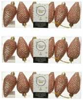 18x kunststof dennenappel kerstballen glitter zacht terra bruin 8 cm kerstboom versiering decoratie