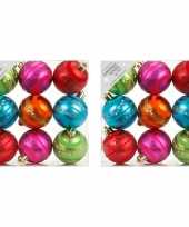 18x kunststof gekleurde kerstballen glitter 6 cm