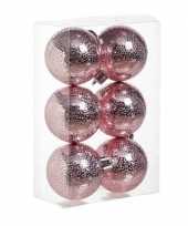 18x kunststof kerstballen cirkel motief roze 6 cm kerstboom versiering decoratie