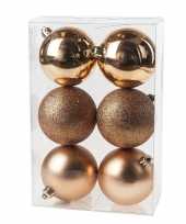 18x kunststof kerstballen glanzend mat koperkleurig 8 cm kerstboom versiering decoratie