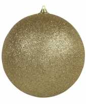 1x gouden grote decoratie kerstballen met glitter kunststof 25 cm