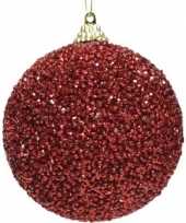 1x kerstballen kerst rode glitters 8 cm met kralen kunststof kerstboom versiering decoratie