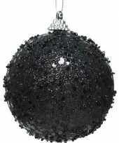 1x kerstballen zwarte glitters 8 cm met glimmers kunststof kerstboom versiering decoratie