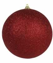 1x rode grote kerstballen met glitter kunststof 13 5 cm