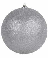 1x zilveren grote decoratie kerstballen met glitter kunststof 25 cm