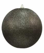 1x zwarte grote kerstballen met glitter kunststof 13 5 cm