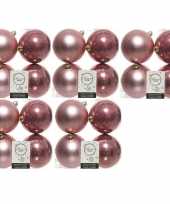 20x kunststof kerstballen glanzend mat oud roze 10 cm kerstboom versiering decoratie